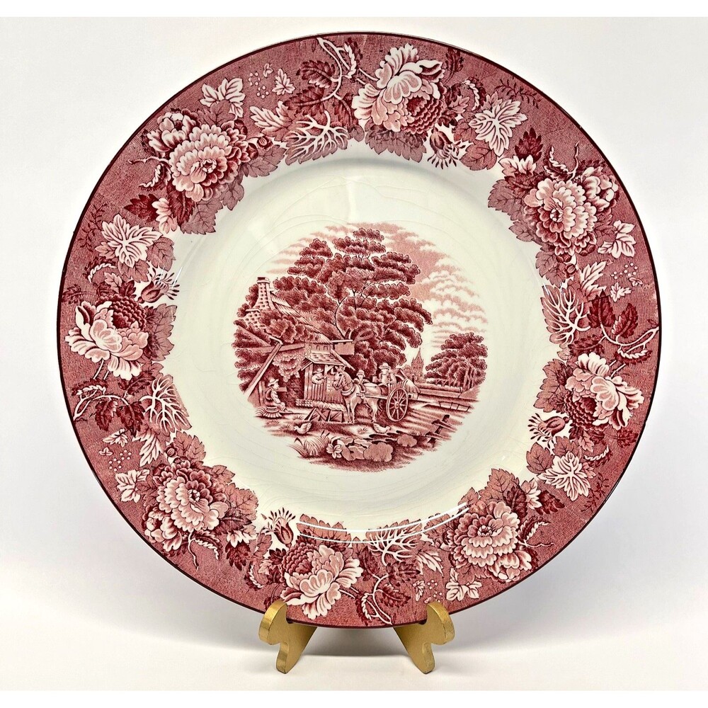 Vintage Wood & Sons English Scenery Red Transferware 12” Round Serving Platter